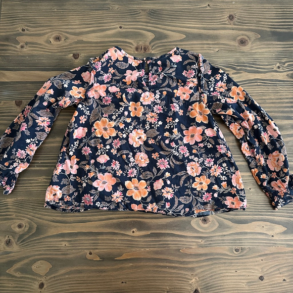 Girls Old Navy Navy Peach Floral Long Sleeve Blouse M (8) - Picture 3 of 4